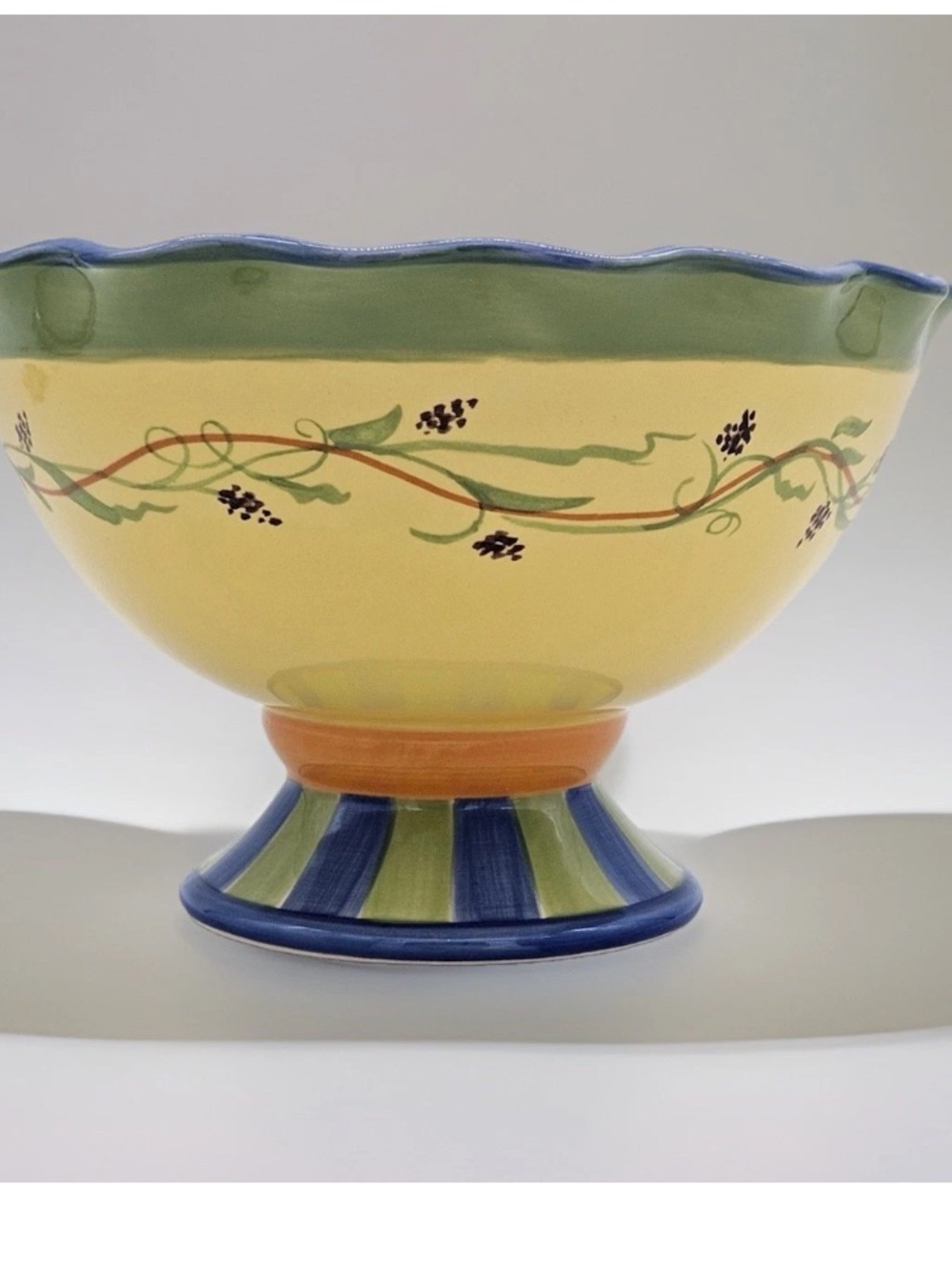Pfaltzgraff Pistoulet Pedestal Bowl Large Yellow Green Blue